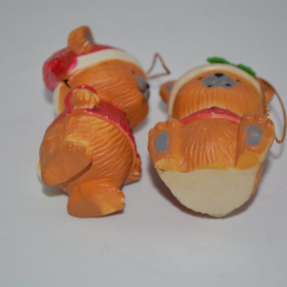 Vintage Mistletoe Plastic Teddy Bear Christmas Ornaments Lot of 2 Red Pajama Hat - Picture 8 of 9